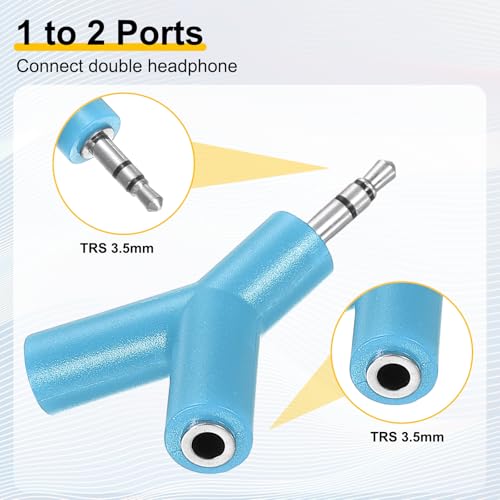 MECCANIXITY Headphone Splitter Adapter, 3.5mm Male to 2 Port Female Y Jack Aux Stereo Splitter for Phone Headset PS4 Switch Tablets, Sky Blue - color: Sky Blue