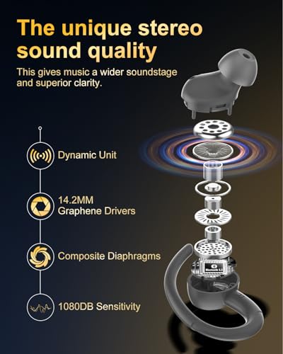 Wireless Earbuds, Bluetooth 5.4 Headphones Sport Over Ear Buds With ENC Mic | Noise Cancelling Mic,48H, Wireless Earphone with Earhooks, Stereo Deep Bass, IP7 Waterproof Ear Bud for Workout Running, Grey - color: Grey