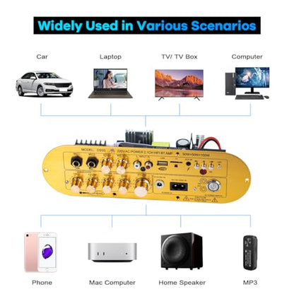 D900 2.1 Channel Bluetooth Receiver Amplifier 50W×2 + 100W Subwoofer, Hi-Res Audio Class D Amp with USB/AUX/USB Input, Bass Treble Control for Home Theater DIY Speakers