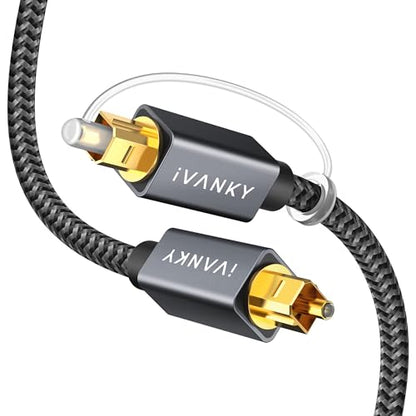 IVANKY Optical Audio Cable 15ft, Toslink Fiber Optic S/PDIF Digital Audio - color: Grey, size: 15ft, style: Straight Cable