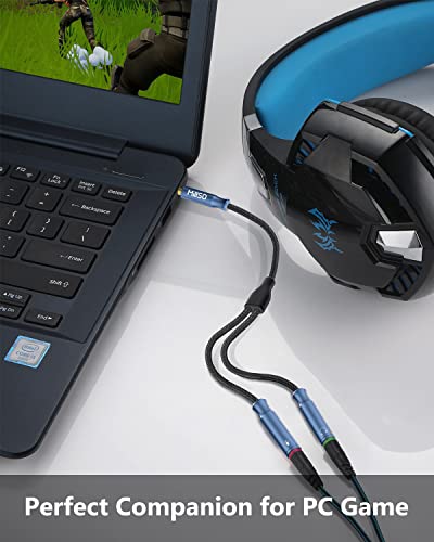 Headphone Mic Splitter 3.5mm Headset Adapter TRRS Male to 2 TRS Female [Nylon Braid & Young Series] Mic & Audio Y Splitter Cable for Gaming Headset to PC, Xbox, Laptop, PS4, PS5 | Nylon Braid, Mic & Audio Stereo Y Splitter Cable for Dual-plug Game Headset