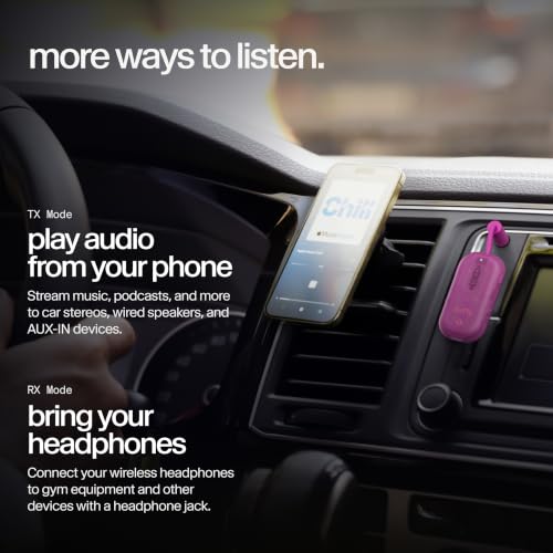 Twelve South AirFly Pro 2, Bluetooth Adapter, Pair 2 AirPods, Fuchsia Ice | Pair 2 AirPods or Wireless Headphones – 3.5mm AUX Bluetooth Transmitter and Receiver for Cars, Boats, Treadmills, TVs & More - color: Fuchsia Ice, style: AirFly Pro 2
