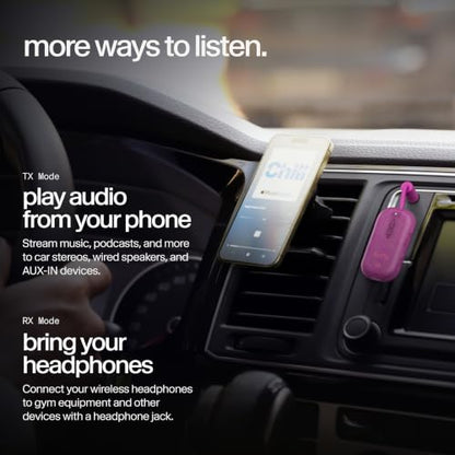 Twelve South AirFly Pro 2, Bluetooth Adapter, Pair 2 AirPods, Fuchsia Ice | Pair 2 AirPods or Wireless Headphones – 3.5mm AUX Bluetooth Transmitter and Receiver for Cars, Boats, Treadmills, TVs & More - color: Fuchsia Ice, style: AirFly Pro 2