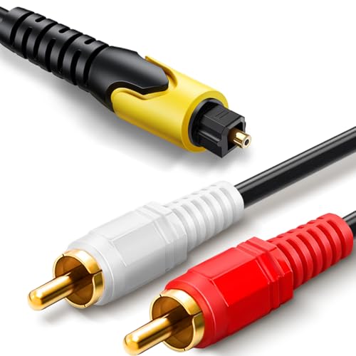 192KHz DAC Optical to RCA Converter, Optical Audio Cable to L/R Stereo Audio Adapter, 5ft(1.7m) One Way Converter Signal Only from SPDIF to RCA Adapter for TV Digital Audio Out to Analog Sound System - color: White&Red