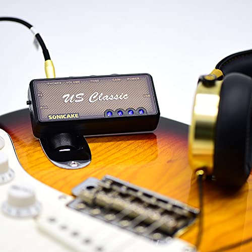 SONICAKE Guitar Headphone Amp Mini Guitar Headphone Amplifier US Classic Rechargeable Plug-in Pocket Overdrive Reverb Effects for Home Silent Practice - color: US Classic Reverb Effect