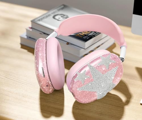 [4 in 1] Case Cover for AirPods Max 2/1 (2026/2024/2020) Ear Pad Case Cover/Headband Cover/Ear Cups Cover with Bling Star for Apple AirPods Max Headphones (Bling Light Pink Stars) - color: Shinning Pink Star