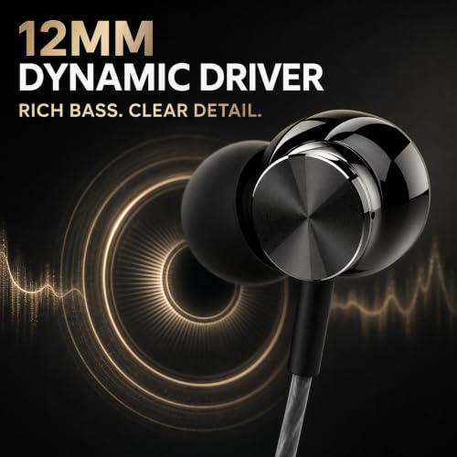 Betron BS10 Earphones Wired Earbud Headphones with Microphone, Black | with Volume Control, In-Ear, Plug in, 12mm Drivers, Deep Bass, Noise Isolating, Ergonomic Design, 3.5mm