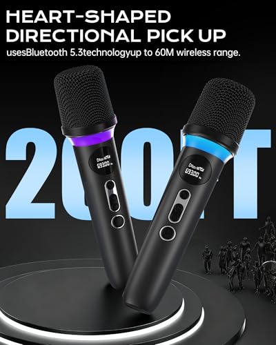 Wireless Microphone, One-Touch Mute & Dynamic RGB Lighting, Professional-Grade Dual Handheld Dynamic Microphone, 200-Foot Ultra-Long Range & 40-Hour Battery Life. for Singing and Family Gatherings.