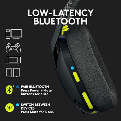Logitech G435 Wireless Gaming Headset – Lightspeed + Bluetooth, Ultra-Light, Beamforming Mics, 40mm Drivers, Low-Latency, USB Receiver, Memory Foam Earcups, PC/PS5/PS4/Switch, Black, Bulk Packaging