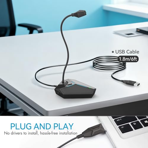 CMTECK USB Computer Microphone, Plug-and-Play, Studio-Quality for PC,Laptop | One-touch mute with LED indicator, noise-cancelling, 360° adjustable extra-long gooseneck desktop Mic. Works with Windows/Mac - color: with mute button