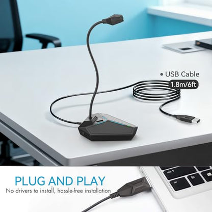 CMTECK USB Computer Microphone, Plug-and-Play, Studio-Quality for PC,Laptop | One-touch mute with LED indicator, noise-cancelling, 360° adjustable extra-long gooseneck desktop Mic. Works with Windows/Mac - color: with mute button