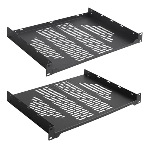 RIVECO 2 PCS 12” Rack Shelves for 19 inches Network Rack & Cabinets, 1U Rack Mount Shelf Vented Cantilever Tray, for Server, IT & Sound Equipment - size: 12"