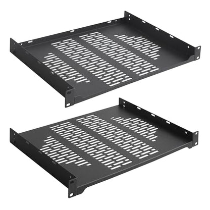 RIVECO 2 PCS 12” Rack Shelves for 19 inches Network Rack & Cabinets, 1U Rack Mount Shelf Vented Cantilever Tray, for Server, IT & Sound Equipment - size: 12"