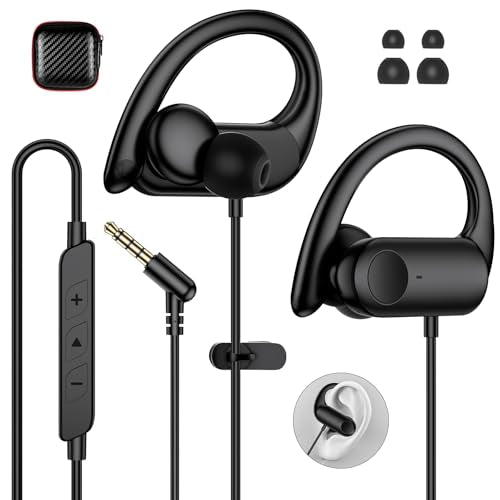 Wired 3.5mm Jack Earbuds with Mic Over Ear Headphones for iPod Laptop Black | for Android Smartphones Running Sport Headset Airplane School Students Noise Isolation Volume Control 3.5mm Earphones