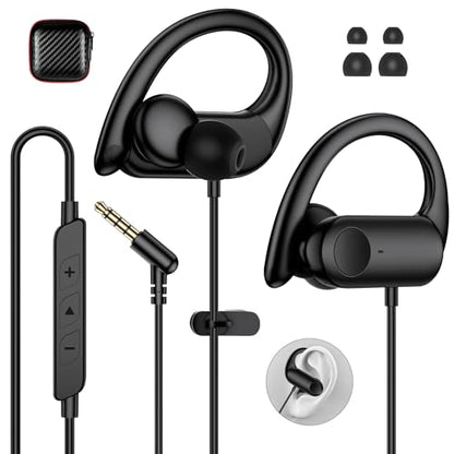 Wired 3.5mm Jack Earbuds with Mic Over Ear Headphones for iPod Laptop Black | for Android Smartphones Running Sport Headset Airplane School Students Noise Isolation Volume Control 3.5mm Earphones