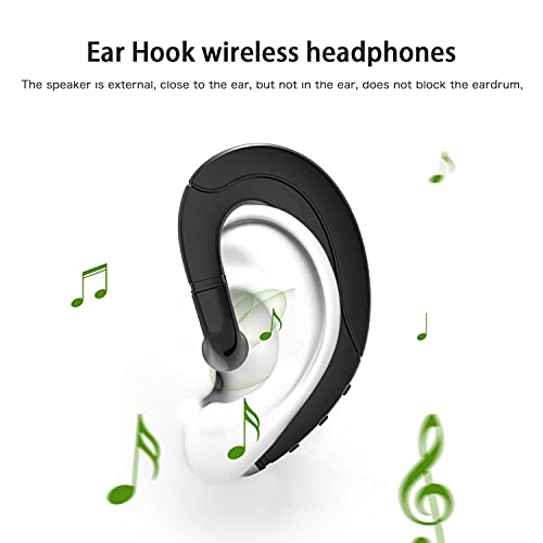 Ear Hook Bluetooth Headphone V5.0 with Mic, Painless Single Ear Wireless Headset 5 Hrs Playtime for Android Phones/iPhone X/8/7/6, Lightweight Non Bone Conduction Headphone with Ear Plug - Black