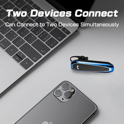 Bluetooth Headset, V5.3 Wireless Handsfree Earpiece with Noise Cancelling Mic, 33 Hours Talking Time, Single Ear Headset Compatible with iPhone Android Cell Phones for Driving Business（Blue）
