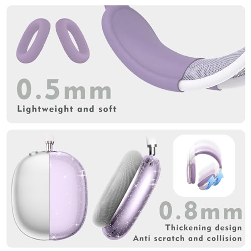 for AirPods Max case Cover,Anti-Scratch Ear Pad Case Cover/Ear Cups Cover/Headband Cover for AirPods Max. Clear Soft TPU and Silicone,Skin Scratch Proof. - color: 3PC-Glitter Purple