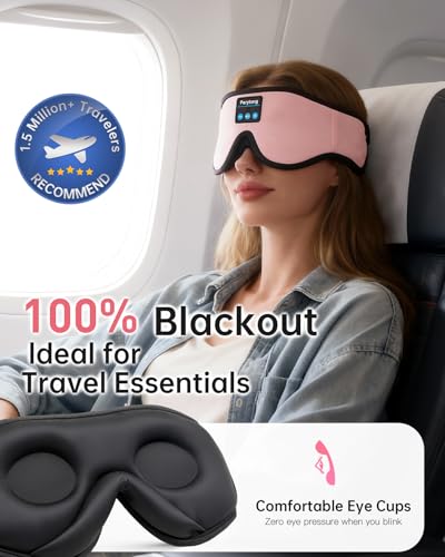 Perytong Sleep Mask with Bluetooth 5.4 Headphones, Wireless Music Sleep Eye Mask for Side Sleepers, 3D Contoured Comfort & Built-in HD Stereo Earphones, Blackout for Travel (Peach Pink) - color: Peach Pink