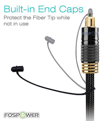 FosPower 24K Gold Plated Toslink Digital Fiber Optical Audio Cable (S/PDIF) - [Zero RFI & EMI Interference] Metal Connectors & Ultra Durable Nylon Braided Jacket (3ft - 2Pack) - size: 3FT/2Pack