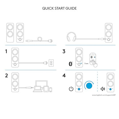 Logitech Z207 2.0 Stereo Computer Speakers with Bluetooth - size: 9.5"x3.5"x4.9"