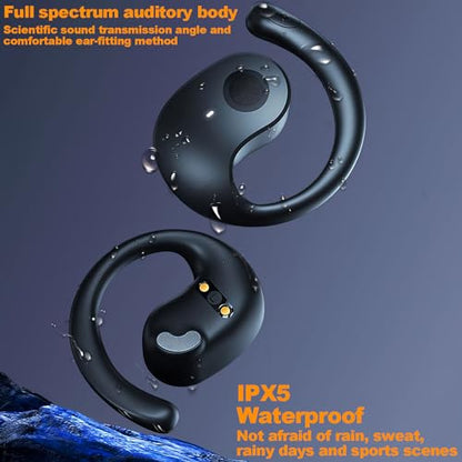 NEW Ultra Bone Conduction Earphones Open Earbuds with Immersive Audio Clear Call,Wireless Bluetooth Ear buds Stable Fit,Robust Bass,Sweat-Proof Sport Open-Ear Headphones with Mic,48H Playtime (Black)