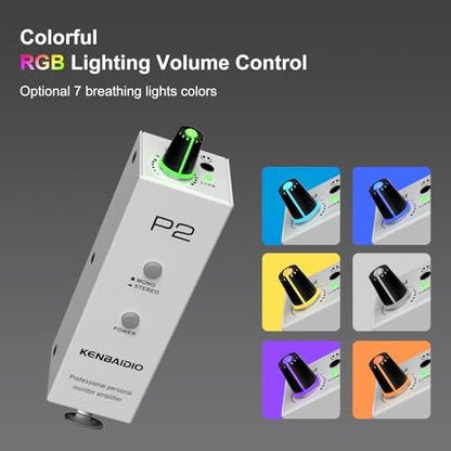 P2 Portable In-Ear Monitor Amplifier Ultra-Compact Personal Headphone Amp with Stereo/Mono Switch,Color Breathing Light,IEM System Headphone Amplifier for Guitar Bass Keyboard Drummers Musicians