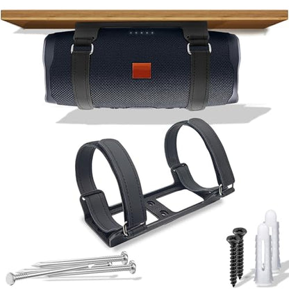 Metal Wall Mount compatible for jbl Charge 6/Charge 5/Flip 7/Flip 6 speaker | secure shelf holder with adjustable leather straps for charge 4/flip 5,underdesk Bracket for Ceiling/boat/bike/jet ski,black