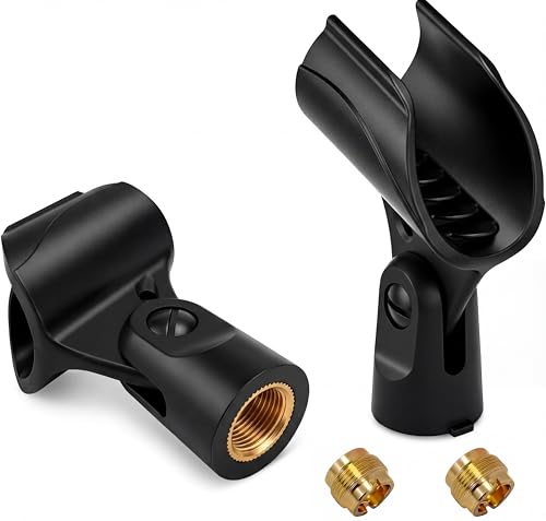 Universal Microphone Clip Holder, Comes with 5/8" Male to 3/8" Female Screw Adapter Suitable for Handheld Microphones, 2-Pack