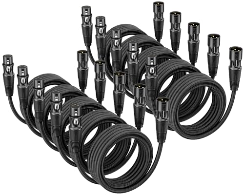 XLR Cable 6ft 10 Packs - Premium Balanced Microphone Cables Mic Cable | With 3-Pin Shielded Nylon Braided XLR Male to Female Mic Speaker Cable for Mixer, Speaker Systems 22AWG - size: 6 Feet-10 Pack