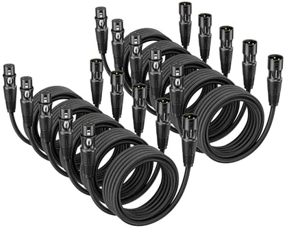 XLR Cable 6ft 10 Packs - Premium Balanced Microphone Cables Mic Cable | With 3-Pin Shielded Nylon Braided XLR Male to Female Mic Speaker Cable for Mixer, Speaker Systems 22AWG - size: 6 Feet-10 Pack