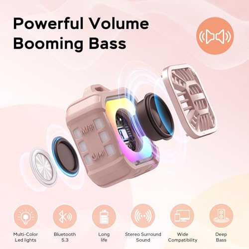 INSMY Shower Speaker IP67 Waterproof Bluetooth Speaker, Portable Small | Multi Sync 100+ Speakers, Big Volume Booming Bass, 24H Playtime,Floatable,RGB Lights for Outdoor Kayak Beach (Pink) - color: Pink