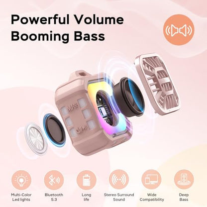 INSMY Shower Speaker IP67 Waterproof Bluetooth Speaker, Portable Small | Multi Sync 100+ Speakers, Big Volume Booming Bass, 24H Playtime,Floatable,RGB Lights for Outdoor Kayak Beach (Pink) - color: Pink