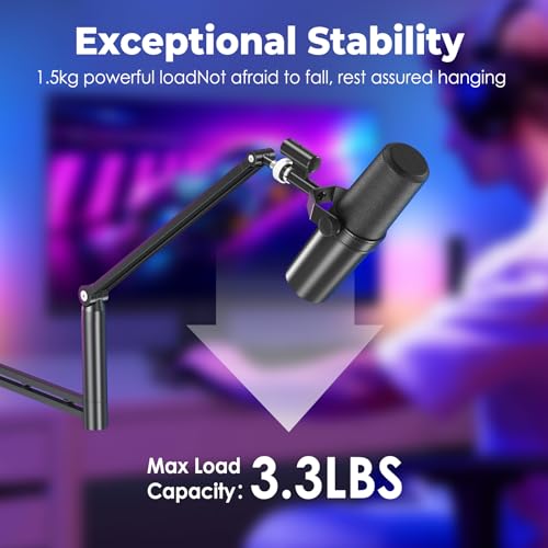 CreaDream Mic Boom Arm, Low Profile Microphone Arm Stand Desk Mount with Screw Adapter, Phone Holder, Detachable Rise Column, Cable Management, for Live Streaming, Gaming, Podcasting, Radio