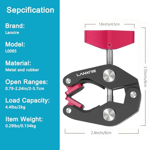 Super Clamp Mic Mount with 1/4" to 5/8" Screw - Compatible with Microphones or Photography Accessories - Max Load 4.4lb/2kg