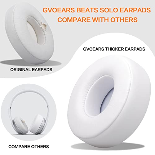 Replacement Ear Pads for Beats Solo 3, Ear Cushions for Beats Solo 2 & Solo 3 Wireless/Wired Headphones, Not Fit Beats Studio On-Ear Headphone with Stronger Adhesive, Thicker Memory Foam(White) | Solo3 Protein Leather Cushions with Stronger Adhesive Thick