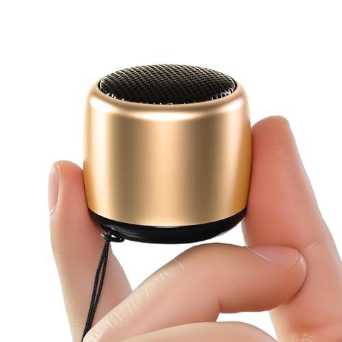 Best Mini Portable Bluetooth Speaker with HD Sound & Bass I Smallest Wireless Bluetooth Speakers for Phone/PC/Tablet I Photo Selfie Button Answer Phone Calls I Cute Tiny Speaker (Gold) - color: Gold