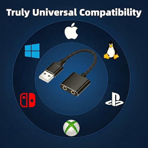 Universal USB Audio Adapter with 3.5mm Combo Jack - for PC, Laptop, Mac, PS5, PS4 & More (Windows/Mac/Linux Compatible)(AA-01)