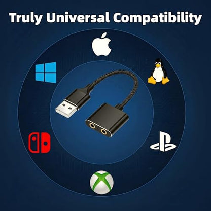 Universal USB Audio Adapter with 3.5mm Combo Jack - for PC, Laptop, Mac, PS5, PS4 & More (Windows/Mac/Linux Compatible)(AA-01)