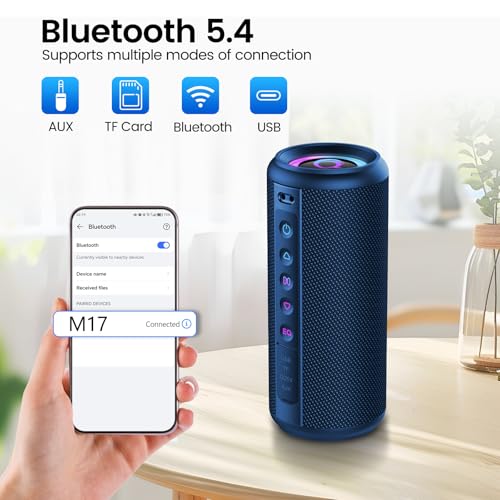 Portable Bluetooth Speaker, 2026 Bluetooth 5.4 Wireless Speaker with 20W HD Loud Stereo Sound, 20H Playtime, LED Lights, IP7, TWS Pairing, Built-in Mic, for Outdoor, Home, Beach, Party, Gift, Blue - color: Bright Blue