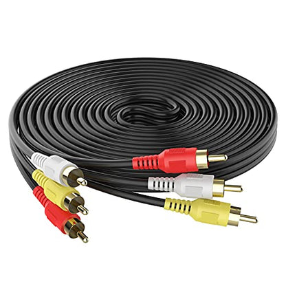 Audio Video RCA Cable, 10FT 3RCA to 3RCA Composite AV Cable Compatible with Set-Top Box, Speaker, Amplifier, DVD Player, 24K Gold Plated - size: 10FT