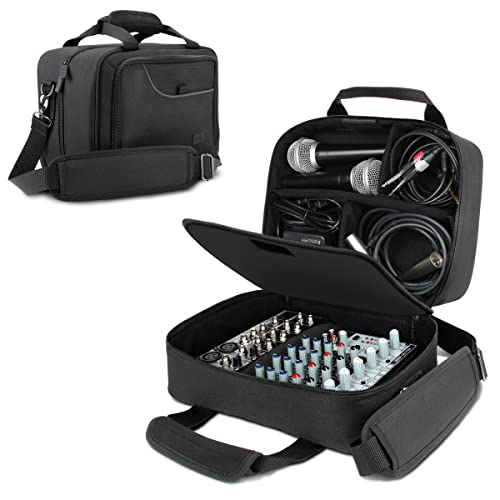USA Gear DJ Mixer Case - Compact Audio Channel Mixer Bag with Accessory Storage for Microphones, Cables - Fits APC Mini MK2, Roland P-6, Yamaha MG06x, Behringer Xenyx 802, Q802USB & more (Black)