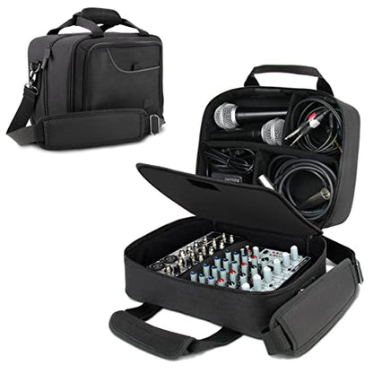 USA Gear DJ Mixer Case - Compact Audio Channel Mixer Bag with Accessory Storage for Microphones, Cables - Fits APC Mini MK2, Roland P-6, Yamaha MG06x, Behringer Xenyx 802, Q802USB & more (Black)