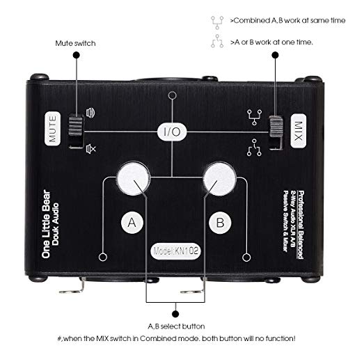 Douk Audio 2 Way XLR Balanced Stereo Audio Switcher Passive A/B Mini Switch Box Mixer Sound Splitter (KN102, 2-IN-1-OUT)