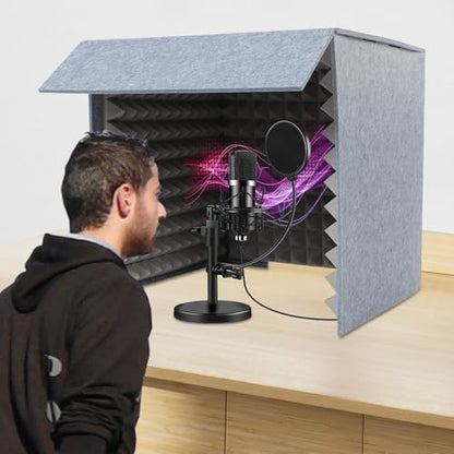 Portable Recording Isolation Booth, 60*60*60'' Desktop Soundproof Cover, Foldable Acoustic Soundproof Shield with Double-Layer Sponge & Polyester Panels for Home Studio Podcasting and Live Streaming