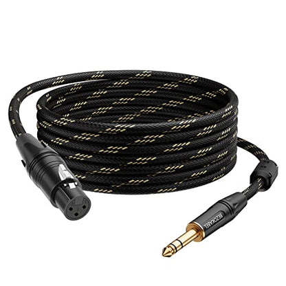 XLR to 1/4 Inch (6.35mm) TRS Cable, BEZOKABLE Balanced XLR Female to 1/4 | 6FT 1Pack, Quarter Inch to Microphone Cable Nylon Braided Cable, Gold-Plated Connectors - size: 6ft 1pack, style: XLR Female to 6.35