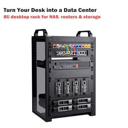GeeekPi 8U Network Rack, 10 inch Mini Server Rack for Network, Servers, Audio, and Video Equipment, DeskPi RackMate T1, 7.87 inch Depth - color: Black