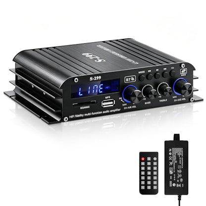 Audio Power Amplifier for Home Speakers -S-299 Bluetooth 5.0 Power Amp | 4.1 Channel RMS 40Wx4 Subwoofer AMP DC 12V/5A Mini Integrated Digital Amplifier with USB/SD & AUX Jack - color: S-299(4.1CH 40W*4 +50W RMS)