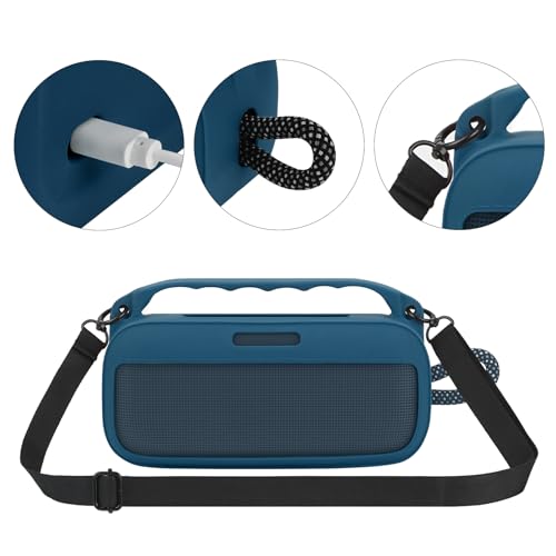 Geekria Silicone Speaker Case Cover Compatible with Bose SoundLink Plus, Protective Soft Skin, Replacement Portable Speakers Travel Carrying Sleeve with Shoulder Strap (Navy Blue) - color: Navy Blue