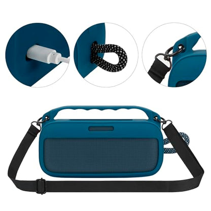 Geekria Silicone Speaker Case Cover Compatible with Bose SoundLink Plus, Protective Soft Skin, Replacement Portable Speakers Travel Carrying Sleeve with Shoulder Strap (Navy Blue) - color: Navy Blue